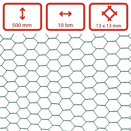 Obrázek z Šestihranné chovatelské pletivo Zn + PVC oko 13 mm, role 10m, výška 500 mm